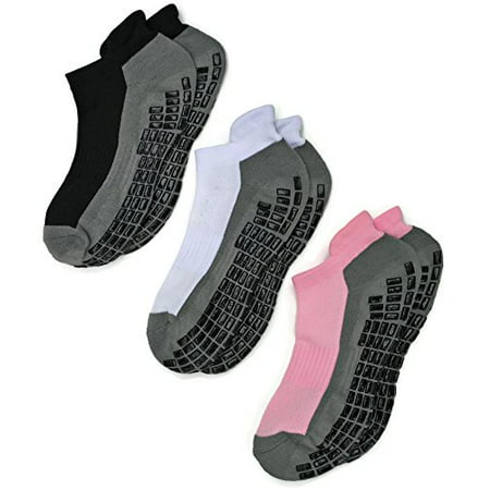 Deluxe Super Grips Anti Slip Non Skid Yoga Hospital Socks for Adults Men Women Large, 3-Pairs//White